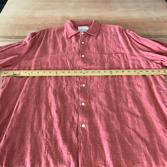 Tasso Elba Shirt Men XXL Red Button Up Silk Linen Pocket Short Sleeve Collared - Picture 7 of 12